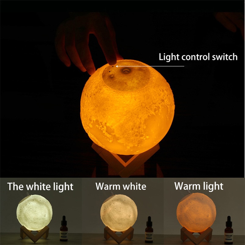 880ML USB Aroma Diffuser Ultrasonic Essential Oil Air Humidifier 3D Moon Lamp Night Light Cool Mist Purifier