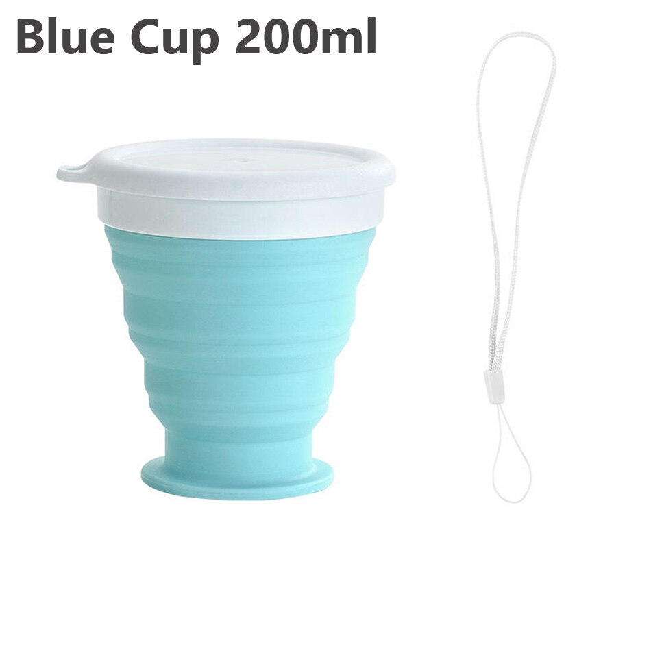 Collapsible Coffee Cup with Lids Reusable Camping Tea Cup for Portable Foldable Hiking Traveling Office Eco-friendly Sustainable: Blue Cup 200ml