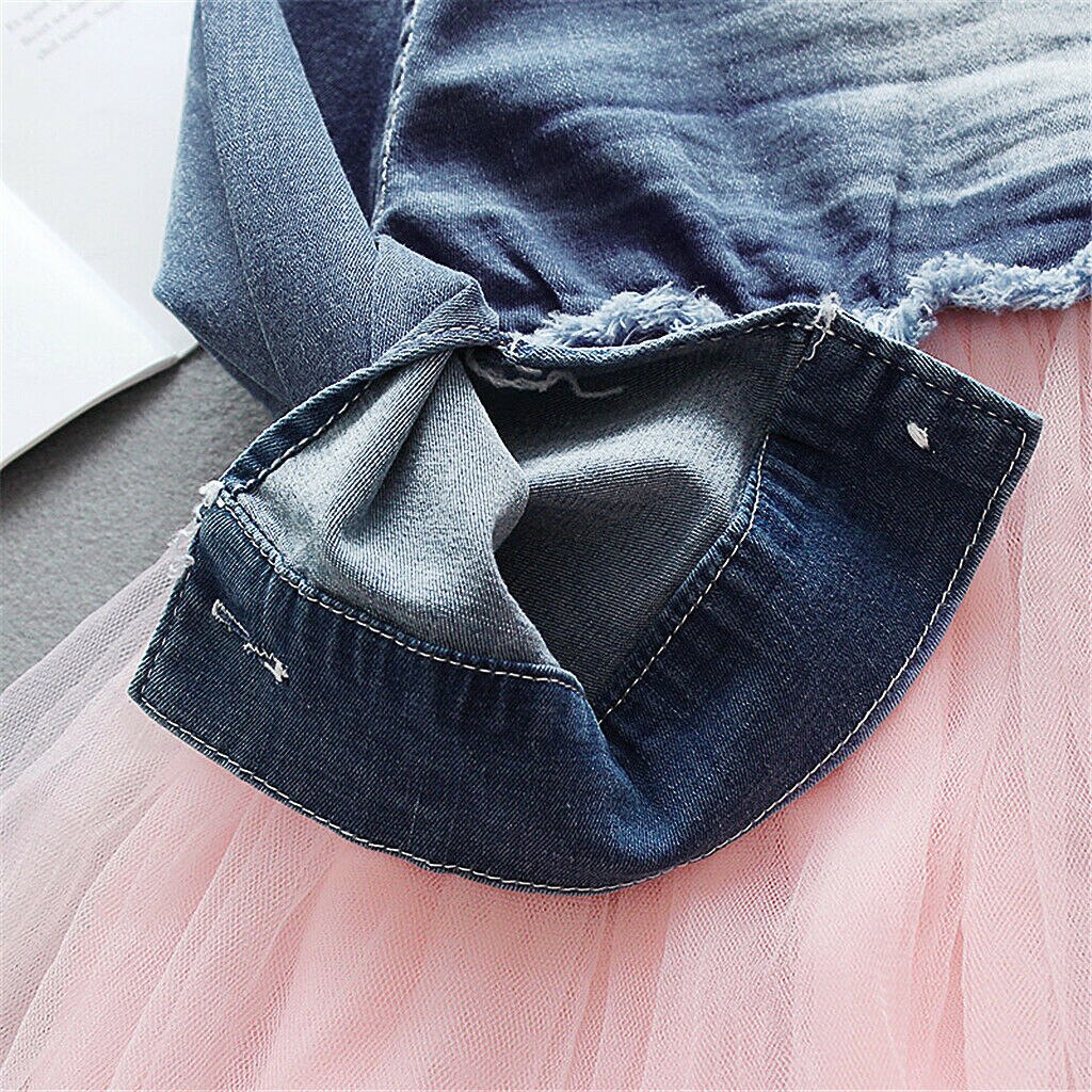 Kinderzomerkleding peuter babymeisjes denim jurk lange mouw feest casual tutu chiffon patchwork kinderjurken 6m-4t