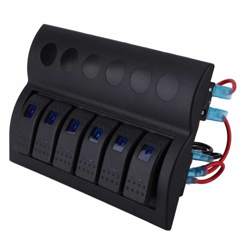 6 Gang Toggle Switch Long Service Life 6 Gang Rocker Switch Short Circuit Protection for 12‑24V Cars Buses Trucks Boats SUV