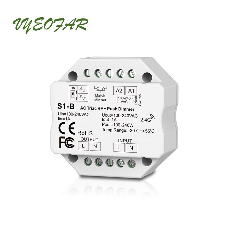 Led Triac Dimmer Leading Trailing Edge Dimming AC 100V-240V High Voltage Input RF Wireless Remote RT1 Push Dim Switch S1-B