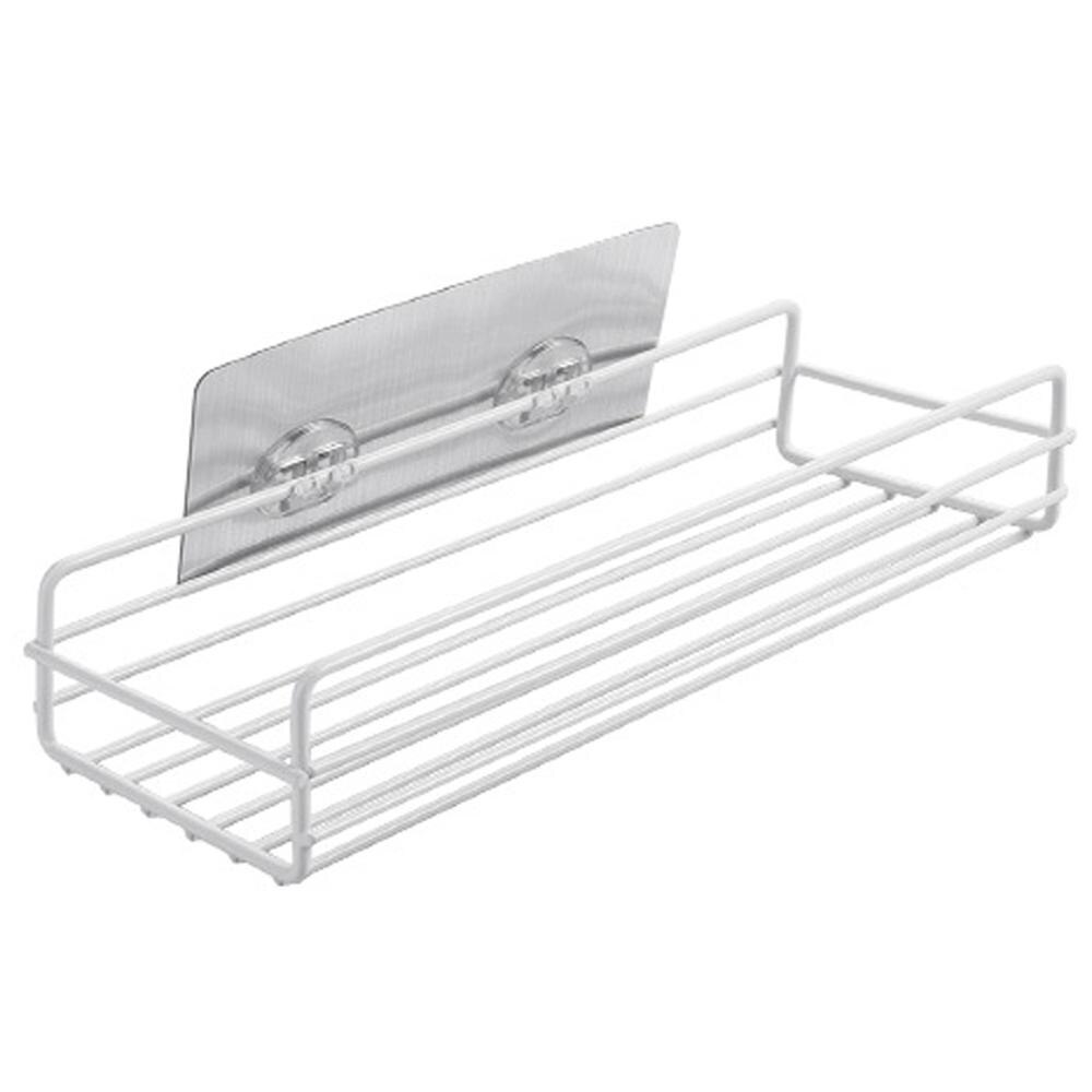 Dusche Wand Regal Schlag Kostenloser Dusche Regal Schwarz Weiß Lagerung Saug Korb Lagerung RackKitchen Bad Zubehör: WHITE