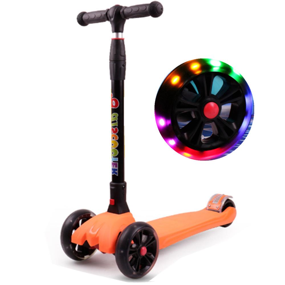 Faltbare Rolle für freundlicher 3 Rad T-Bar Einstellbare Reiten trete Rolle LED PU Blinkende ÜSpund Gleichgewicht für freundlicher geburtstag: Orange