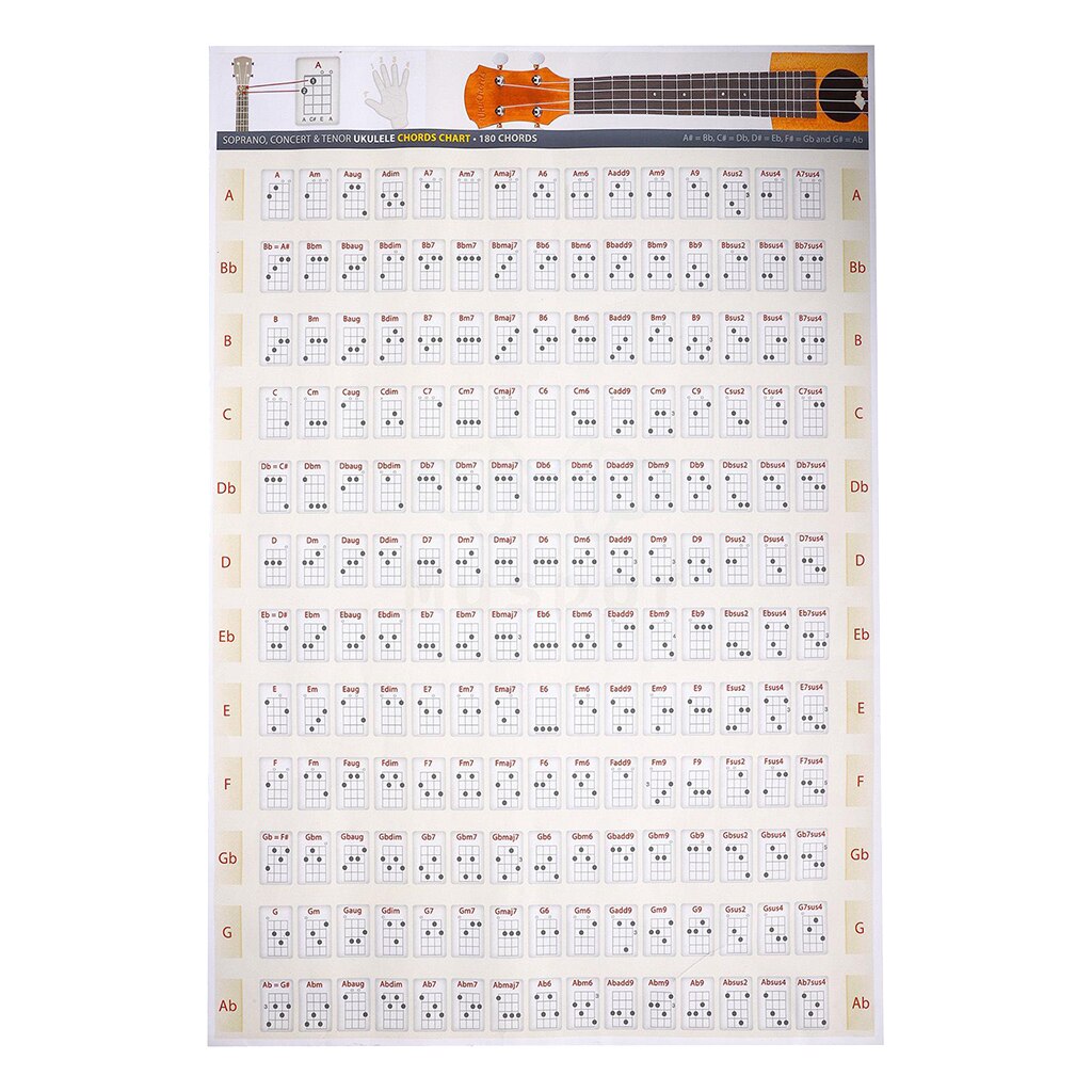 Ukulele Chart Sticker Chart Poster Ukelele Uke Music Educational Learning: 40x60cm