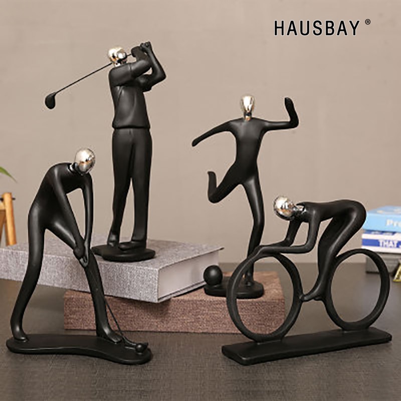 Harpiks sport mand golf cykel statue sorte figurer håndværk ornamenter enkel boligindretning vinskab dekorationer  d057