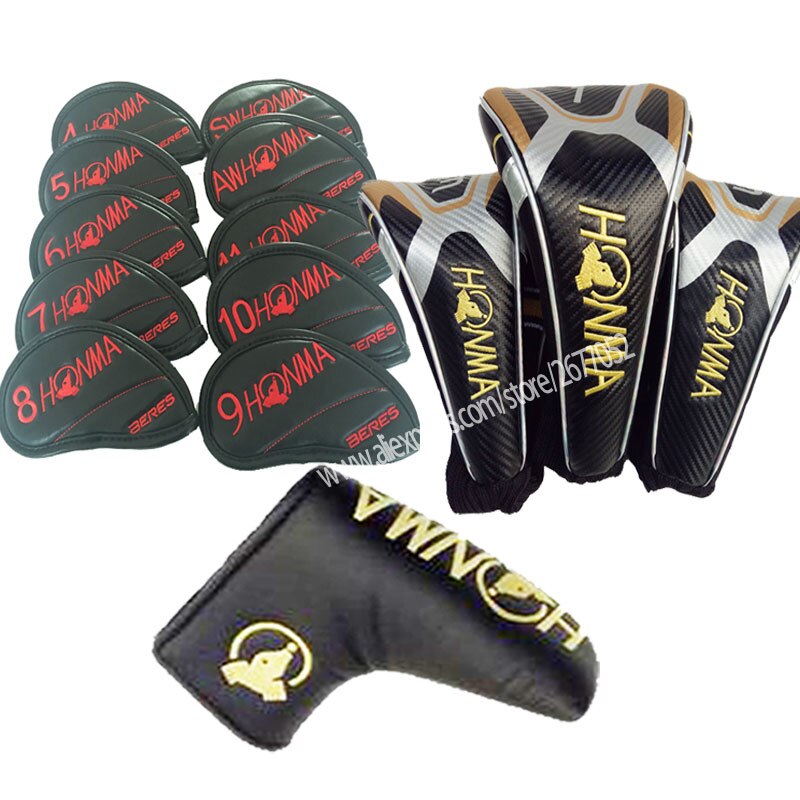 Mens golf trä huvudbonad honma full set klubbor huvudskydd svart färger golf trä huvud lock