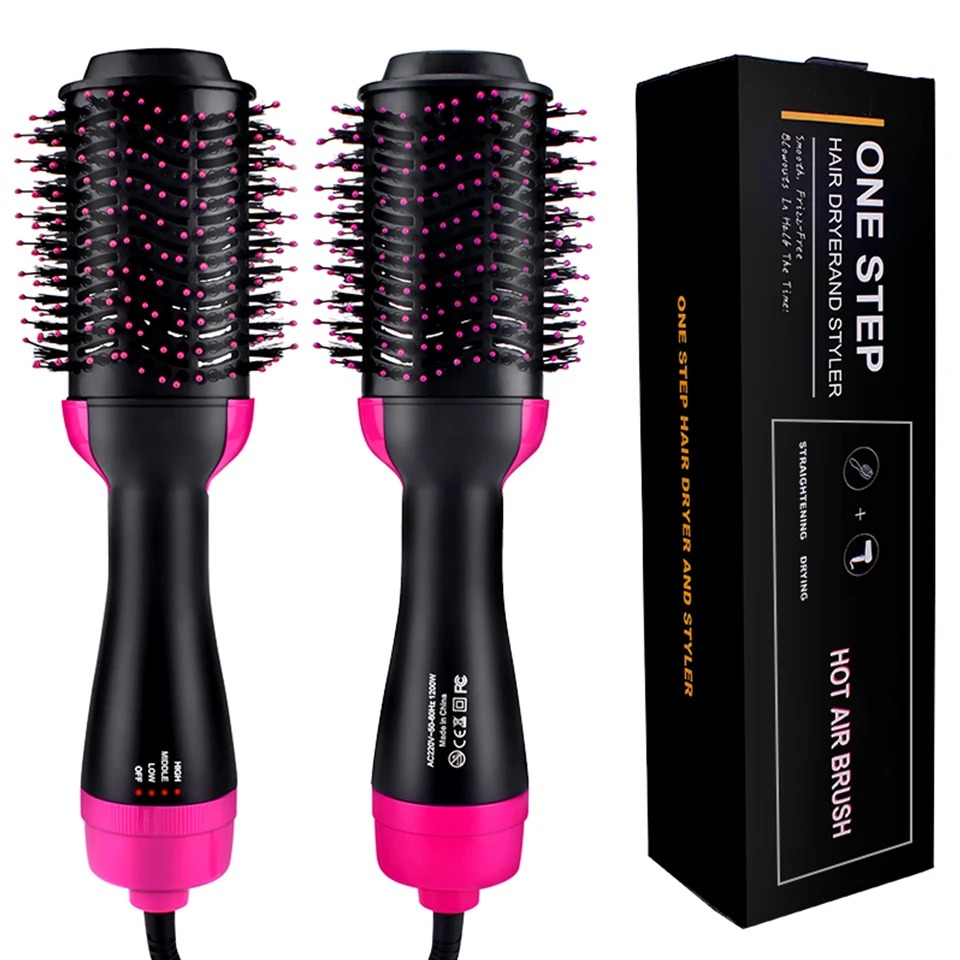 1000 W professionelle Haartrocknerbürste 3 IN 1 One Step Negativ-Ionen-Trocknerbürste Haarglätter Lockenwickler Heißluftbürste Roller-Stil: UK Stecker
