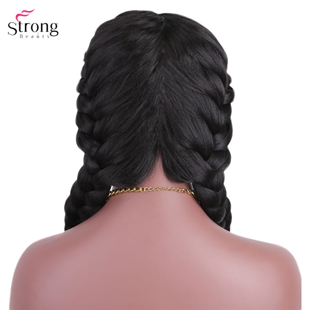 Perruque Lace Front Wig deux tresses françaises, perruque lace Wig synthétique noire avec Baby Hair pour femmes