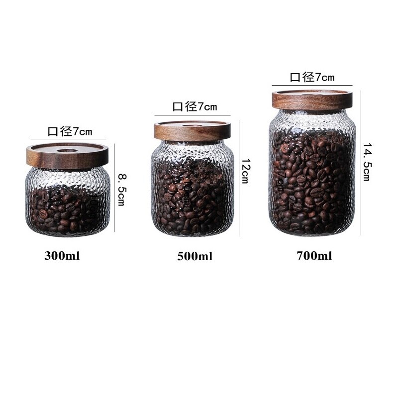 Frascos de vidrio para dulces con tapa de madera, tarro de almacenamiento de cocina, botella para especias, contenedores de vidrio para alimentos, granos de café, té, latas de vidrio