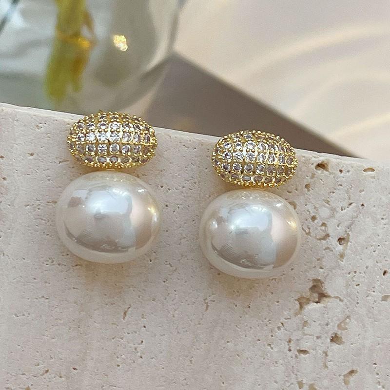 RAKOL-pendientes de perlas de imitación ovaladas para mujer, aretes de circonita cúbica geométrica, joyería nupcial , joyería de boda