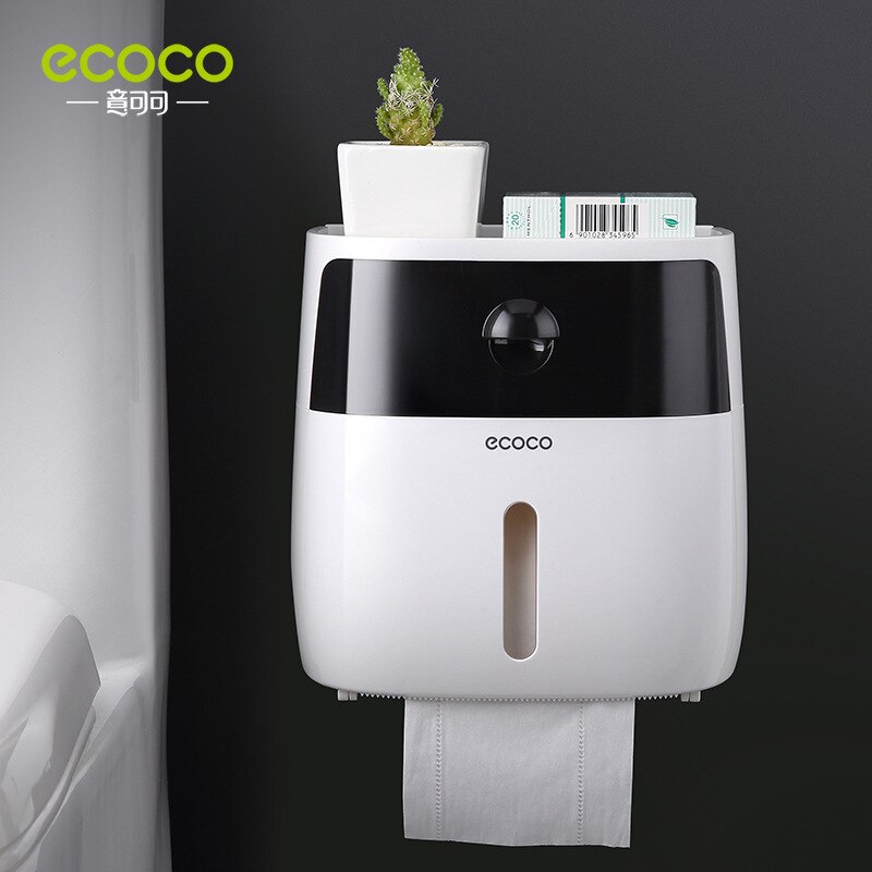ecoco Tissue Box Wall-Mounted, Tissue Dispenser Waterproof, Paper Towel Holder, Bathroom Tissue Box with Drawer Bathroom Storage: black