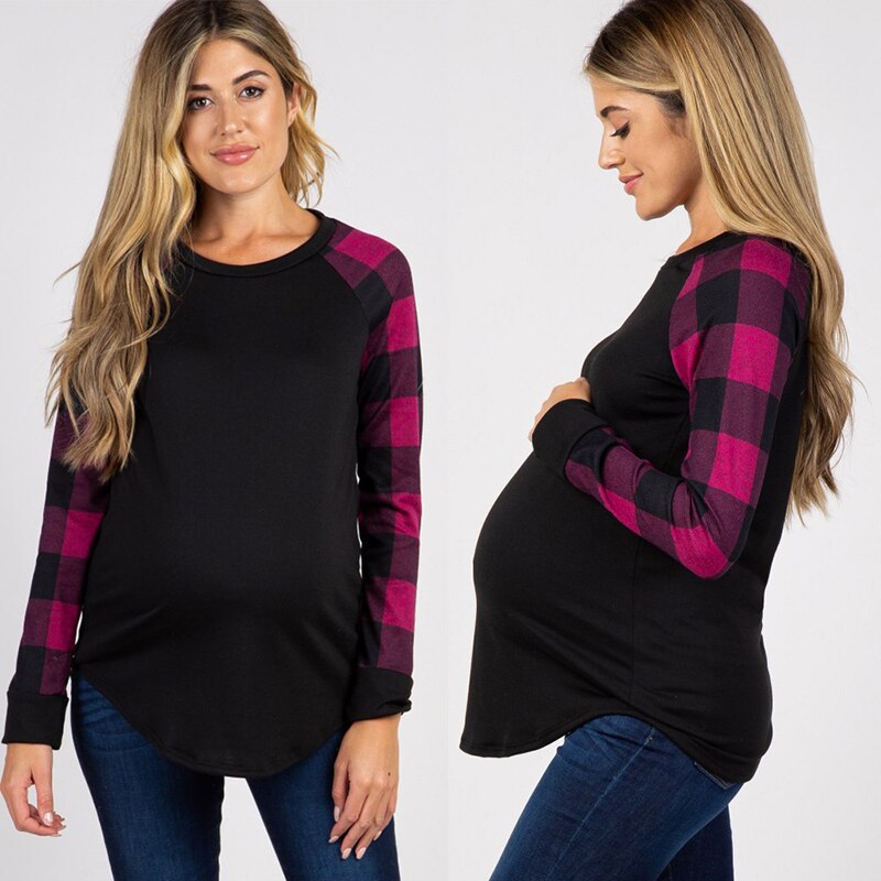 Dollplus barsel toppe til gravide kvinder langærmet gravid skjorte plaid tees mor graviditet t-shirts