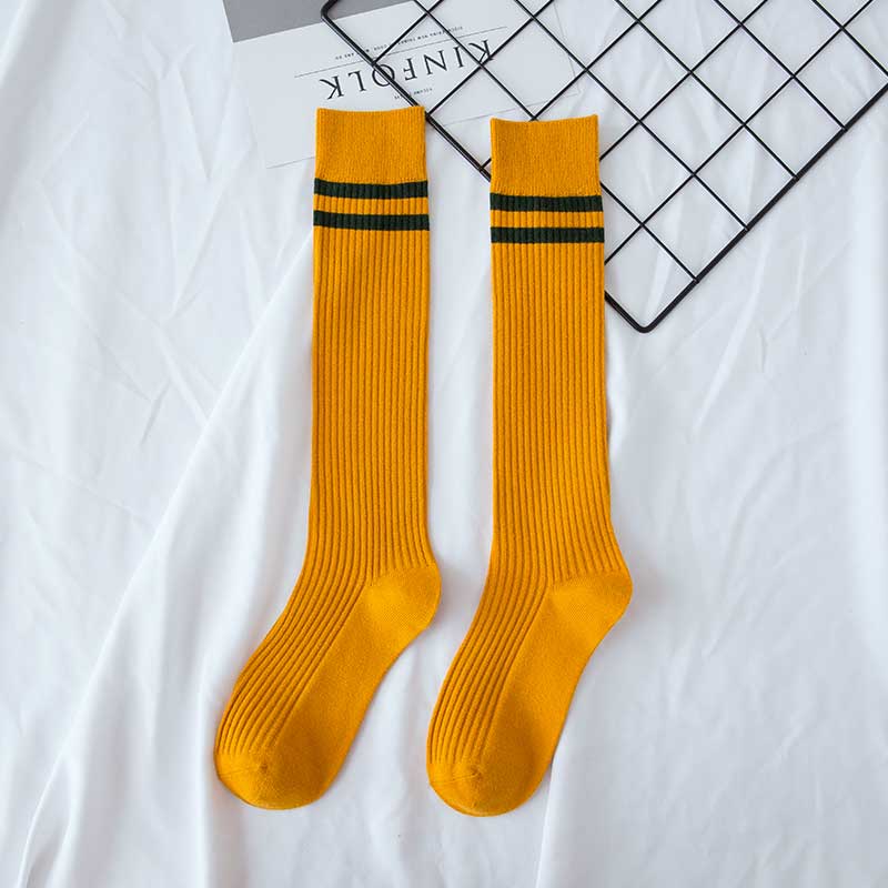 Koreansk stil kvinder sokker e pige sødt langt knæ vinter kawaii efterår glad sheer chaussettes hautes stribet modis gul: 6