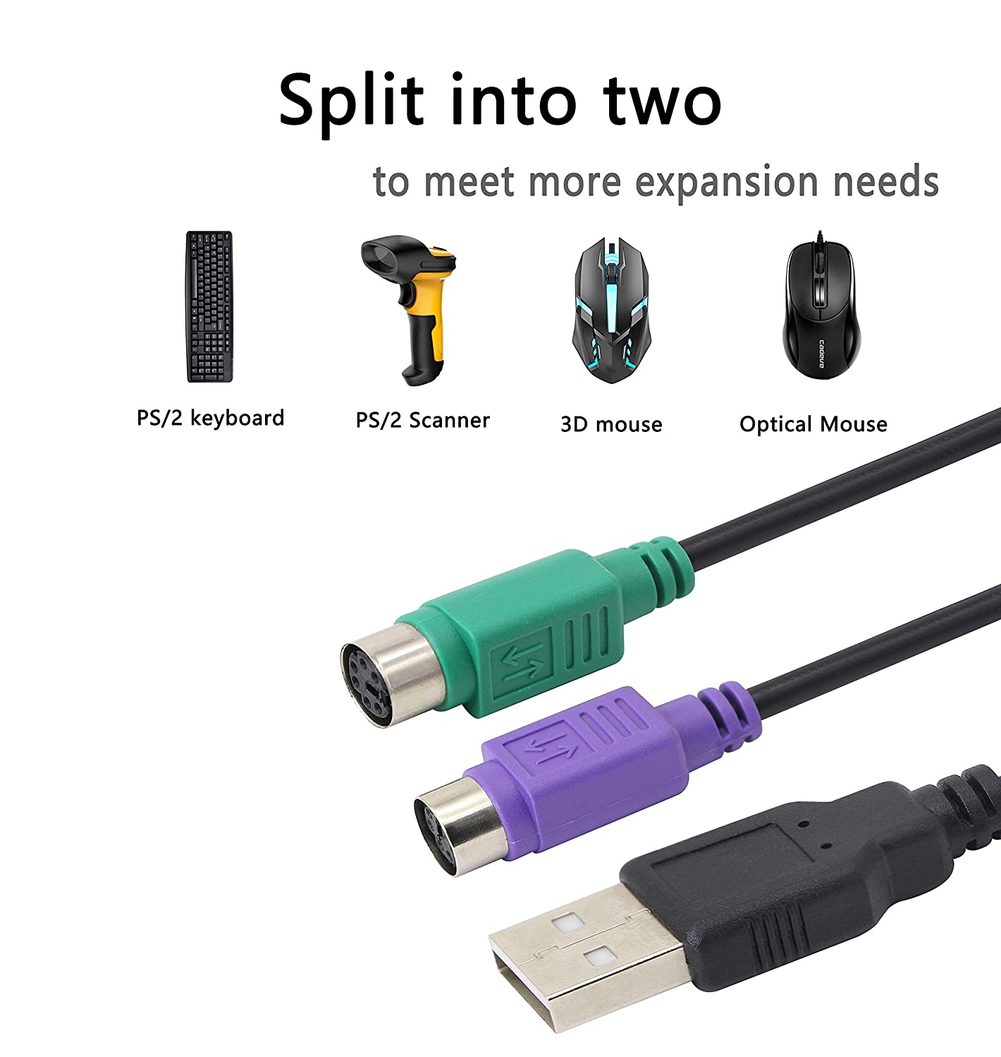 PS/2 to USB Cable PS2 Plug Active USB to Dual PS/2 Adapter Keyboard M-ouse Bar Code Scanner Converter Adapter