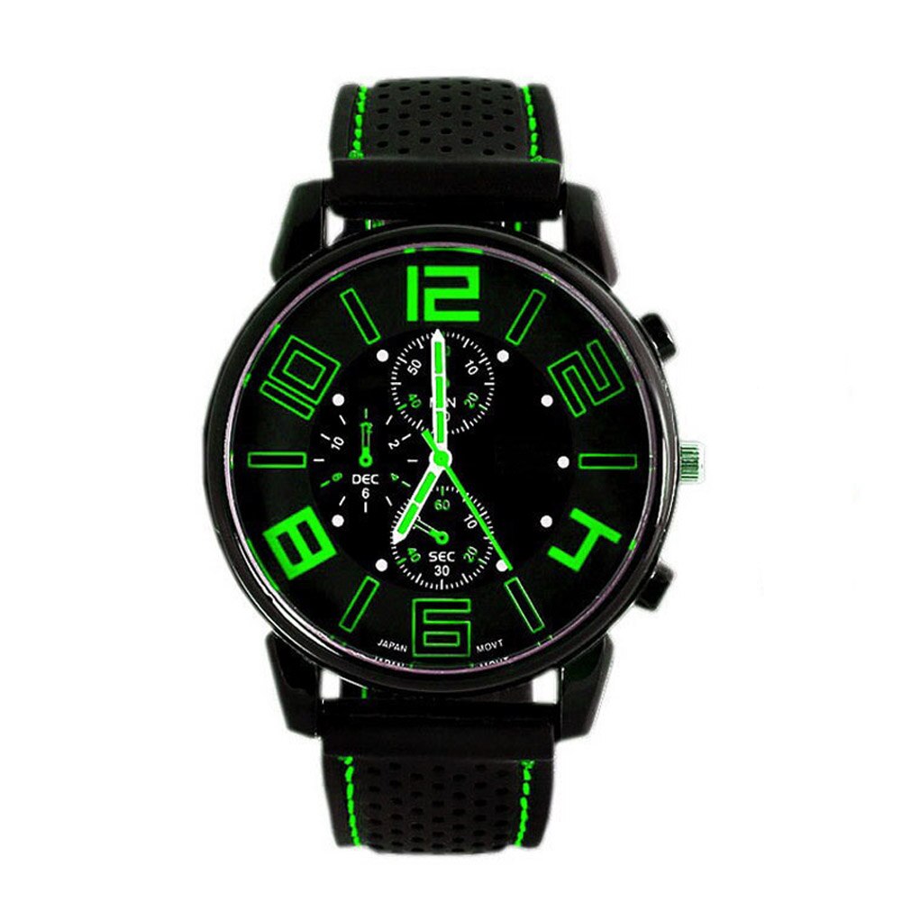 Herre quartz analog ur silikone strop band rund skive sport armbåndsur: Grøn