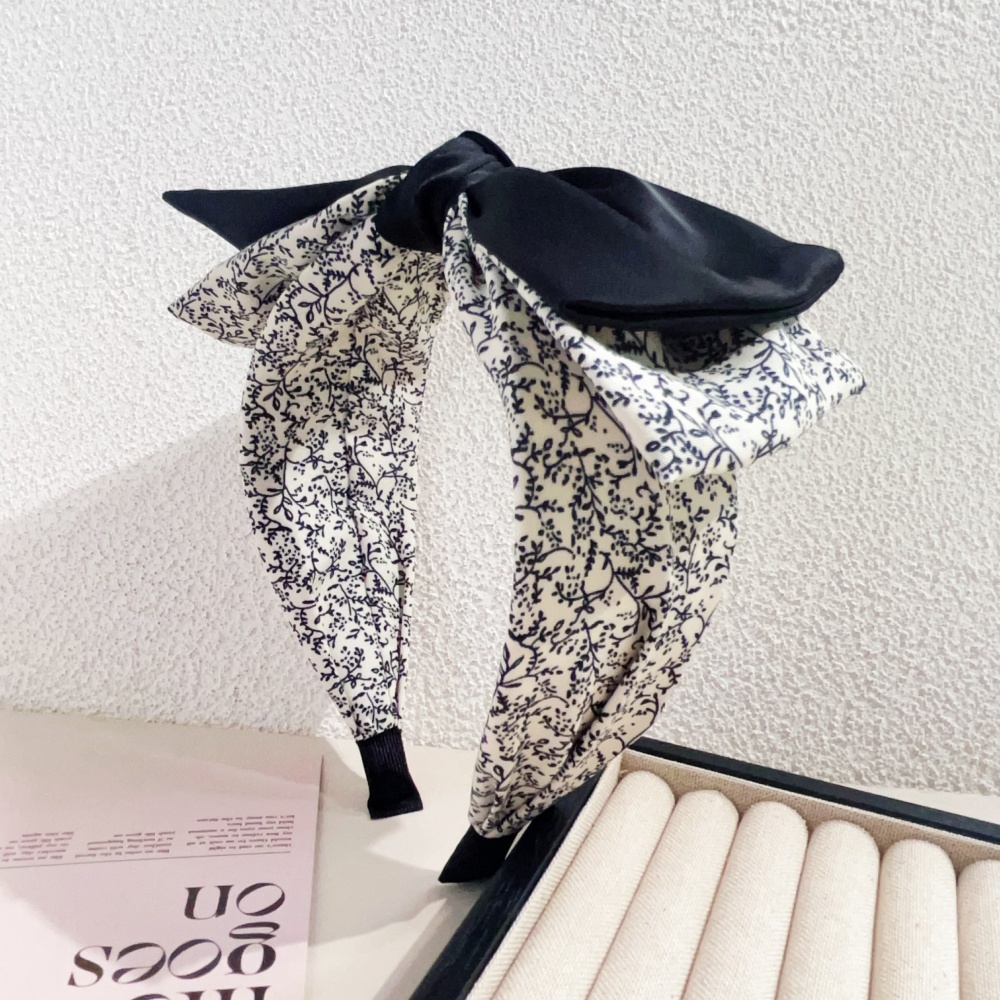 Diademas elegantes florales en blanco y negro para mujeres y niñas, aros para el cabello suaves con borde ancho, diadema cruzada con lazo grande, herramienta de Peinado,: Gris