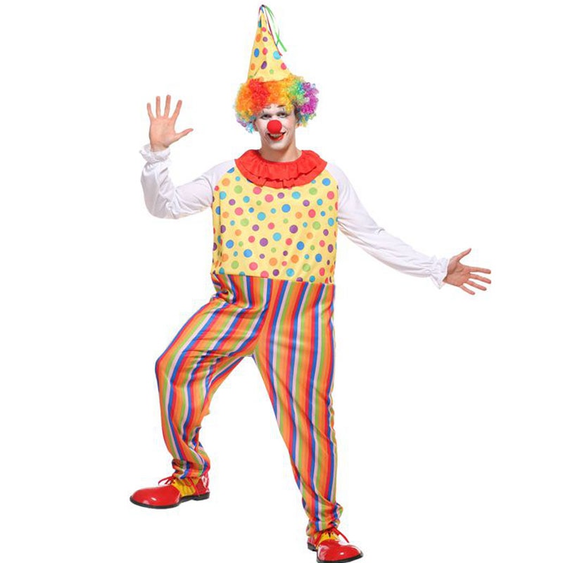 Los hombres adultos ridículo anillo de acero payaso actuaciones disfraces Halloween de Purim carnaval Mardi Gras de Carnaval traje de Cosplay