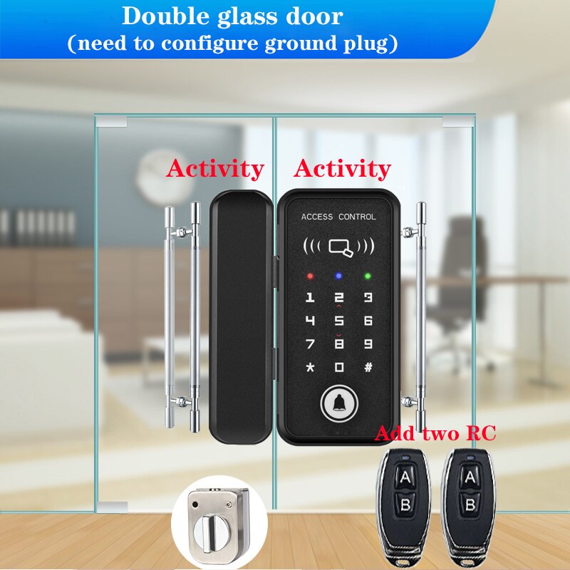 Frameless Glass Door Lock Office Glass Door Password Lock Single&Double Door Smart Card Key Door Lock XM-R1: C