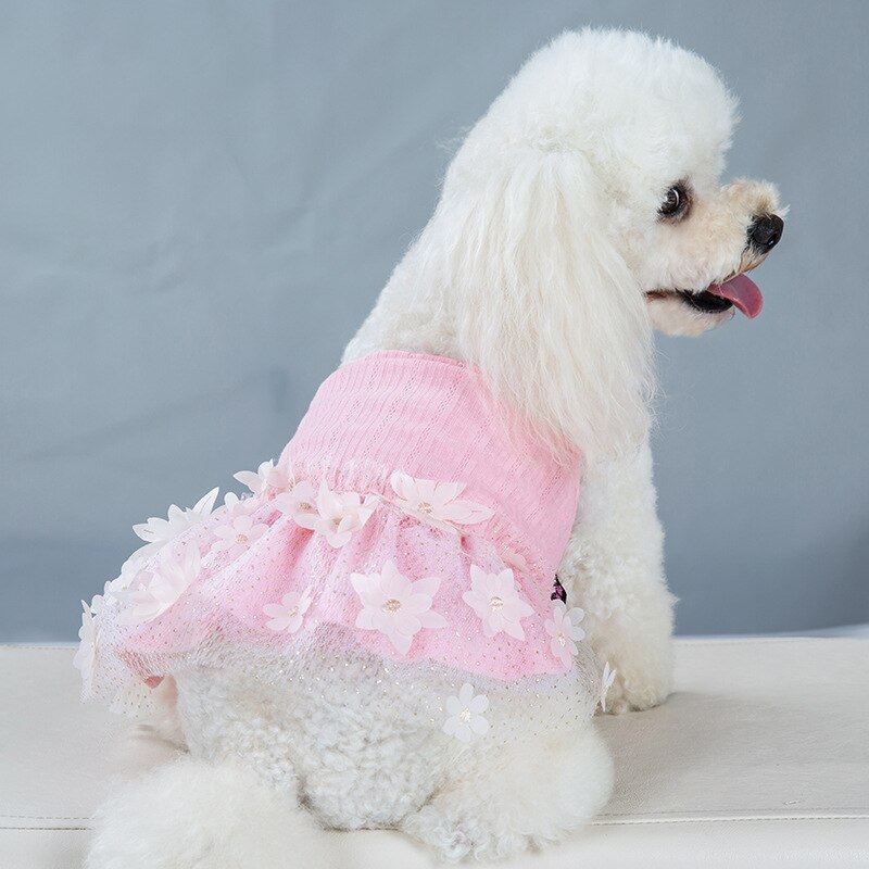 Vestidos de princesa para perro y niña pequeña, falda con tirantes para mascotas, tutú fino de lujo con encaje de flores para cachorros y gatos, Primavera/Verano