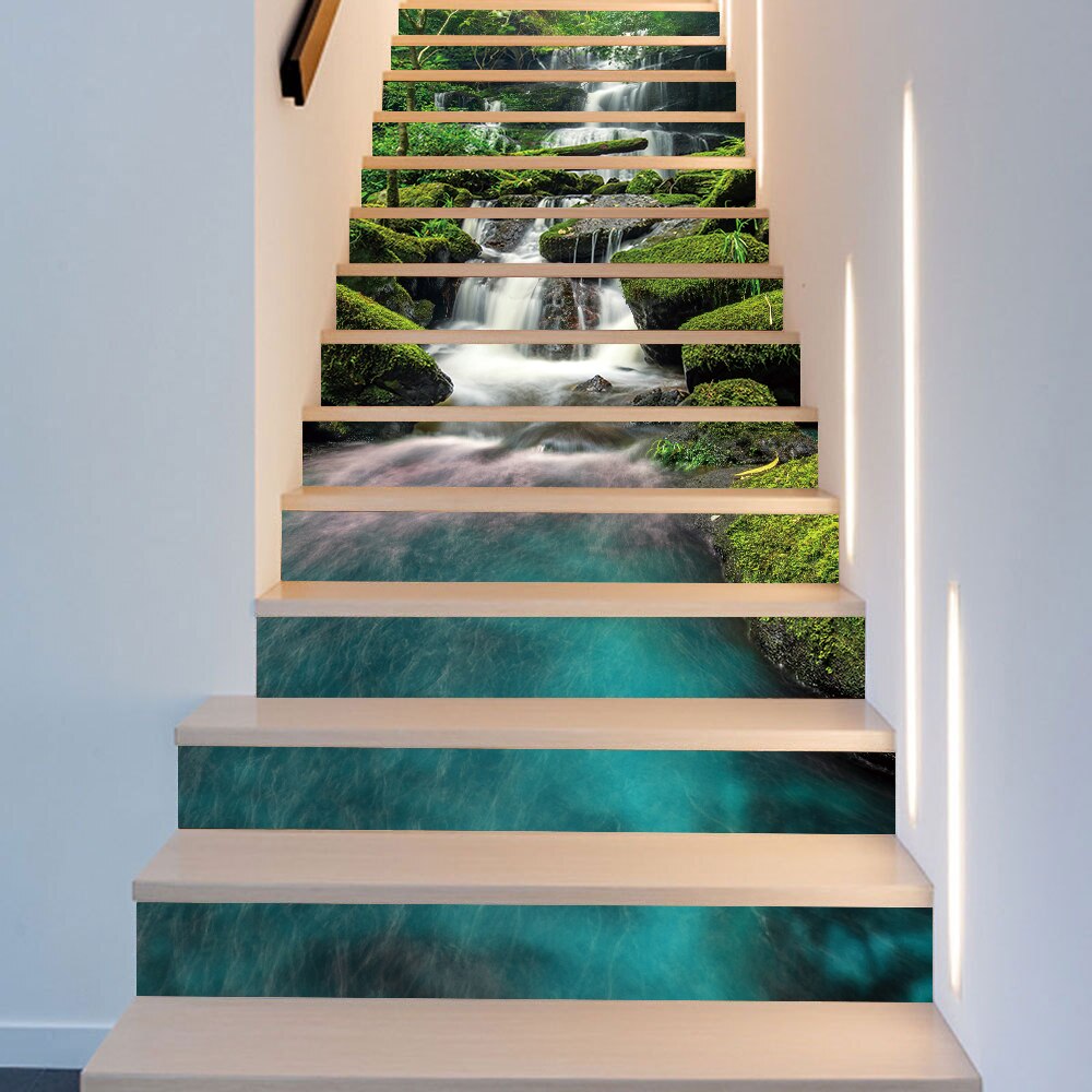 Rainforest Waterfall Staircase Sticker For To The Second Floor Decorative House Stairs Art Decals Peel &amp; Stick Vinyl Wallpaper