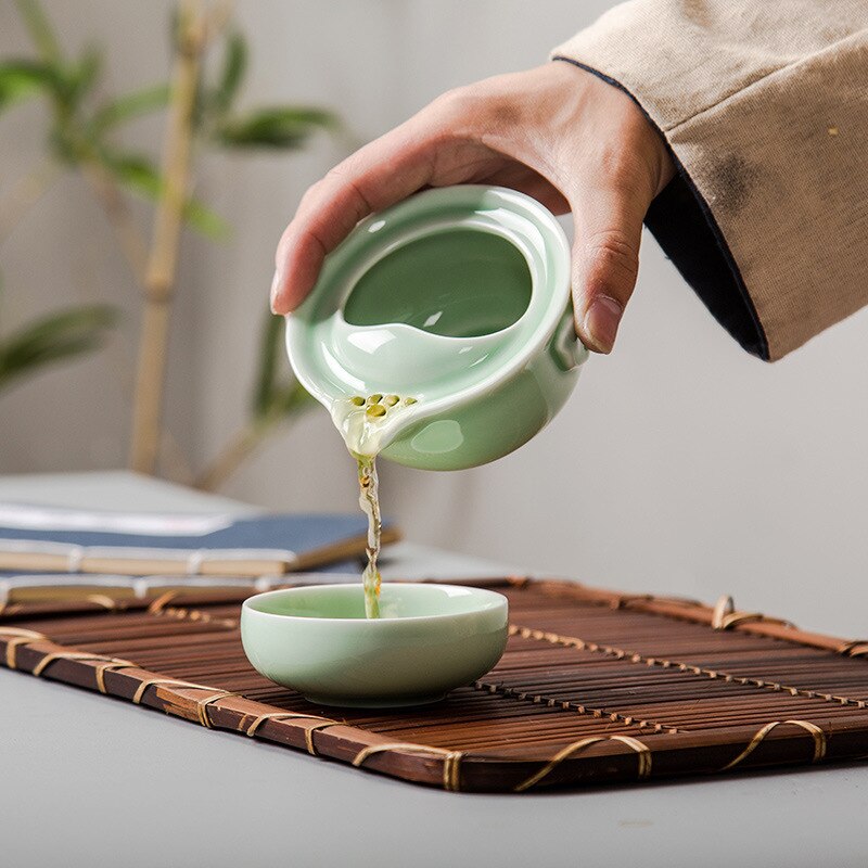 Neue Grün Keramik 3d Karpfen Gaiwan Tee-einstellen Seladon Elegante Kung Fu Teaset Umfassen 1 Topf 1 Tasse, schöNe Einfach Teekanne Wasserkocher