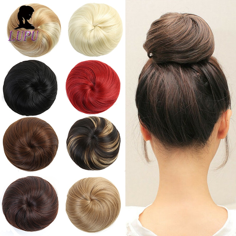 LUPU Donut Chignon Short Synthetic Hair Extension Clip In Hair Bun Donut Roller Hairpieces Heat Resistant Brown Blonde For Women