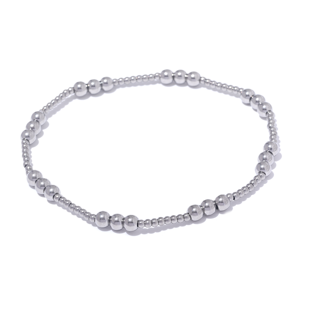 Yhpup 3/4/5/6 MM cuentas de acero inoxidable pulsera elástica hecha a mano diaria brazalete impermeable muñeca al por mayor joyería de Color dorado para hombres: Zinc negro plateado
