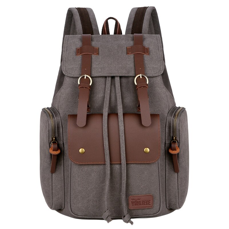 Leinwand Männer Rucksack Alte Schule Tasche Bookbag Außen Reise Rucksäcke Rucksäcke Große Kapazität Computer tasche Rahmen Tasche: grau