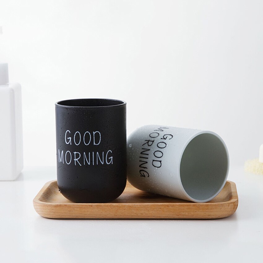 Taza de lavado portátil de estilo nórdico, vaso de baño de plástico redondo, buenos días, soporte para cepillo de dientes, organizador de almacenamiento