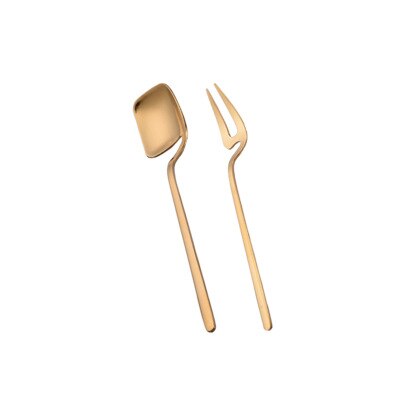 stainless stirring Small spoon hanging cup spoon dessert fruit fork coffe spoon cute stainless steel forks coffee accessories: Gold Spoon Fork