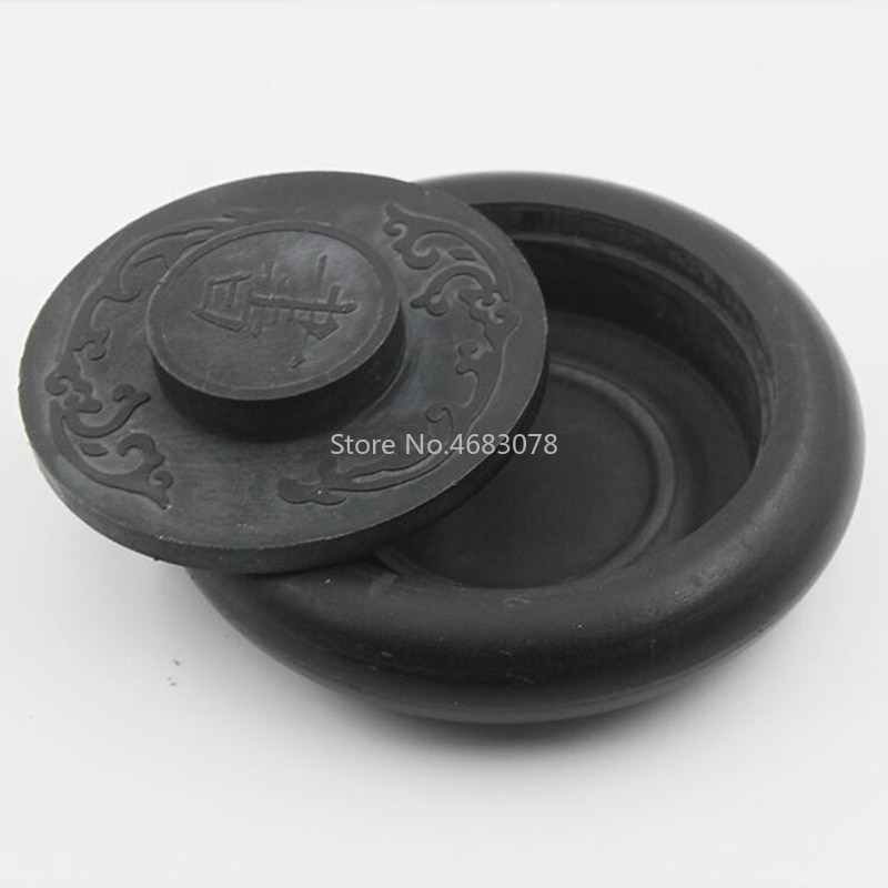 1pcs 4-inch plastic circular inkstone with cover Ribbed inkstone in Chinese calligraphy ink pool