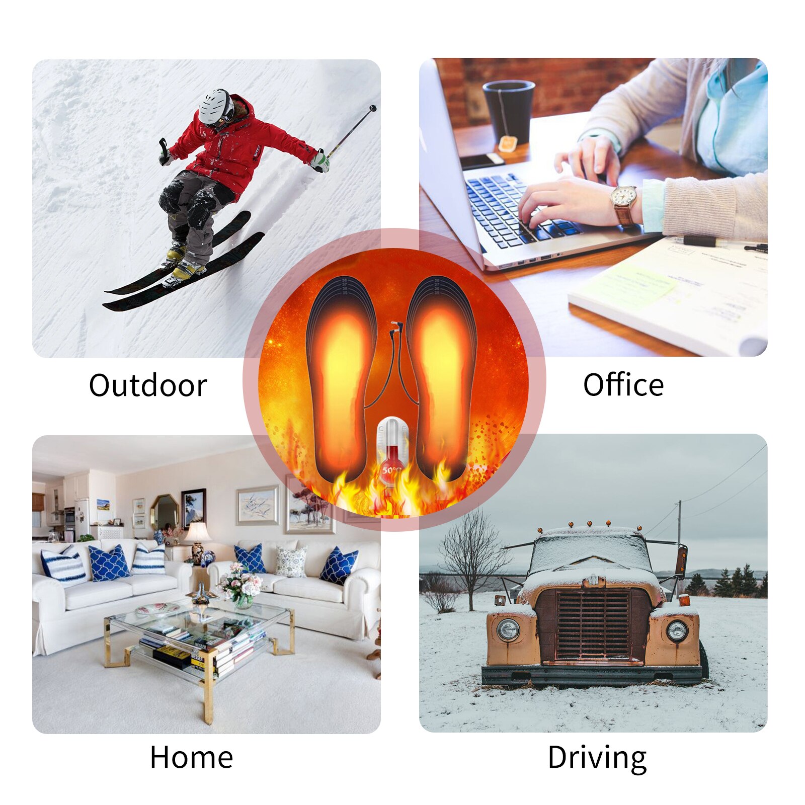 Men Women Heated Insoles USB Rechargeable Winter Warm Heated Insoles Lightweight Electric Warm Insoles for Outdoor Size 5.5-9.5