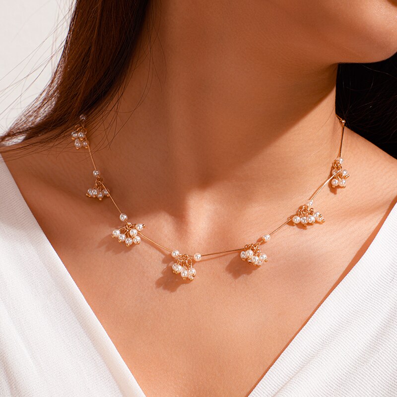 Tocona Luxe Parel Steen Ketting voor Vrouwen Gouden Ketting Bloemen Persoonlijkheid Chocker Ketting Partij Sieraden 8870