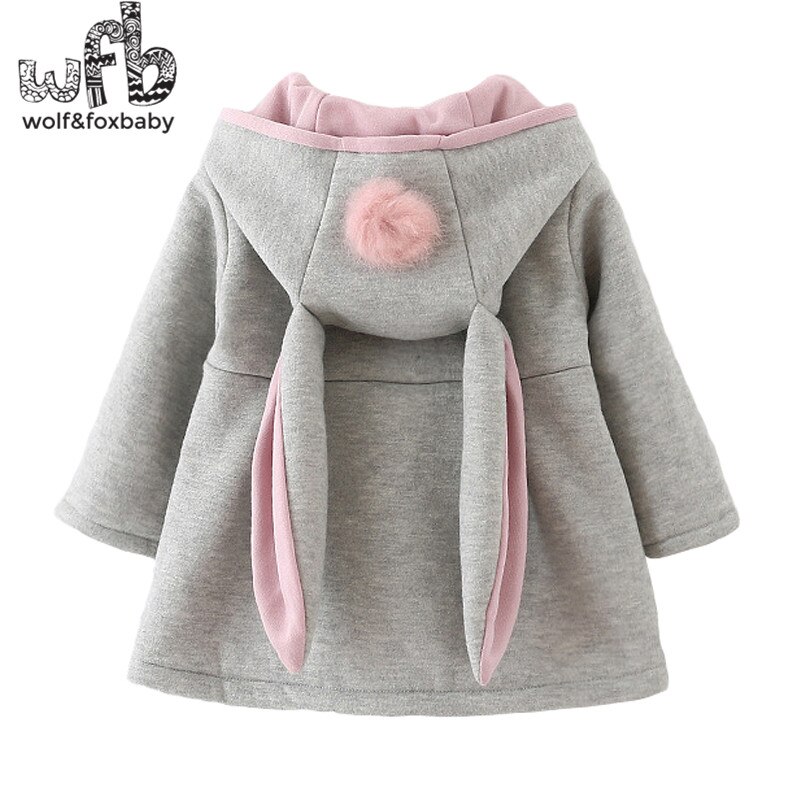 Retail 0-3 years coat cartoon Rabbit Ear Hooded solid color full-sleeves Warm cute kids children spring autumn fall winter