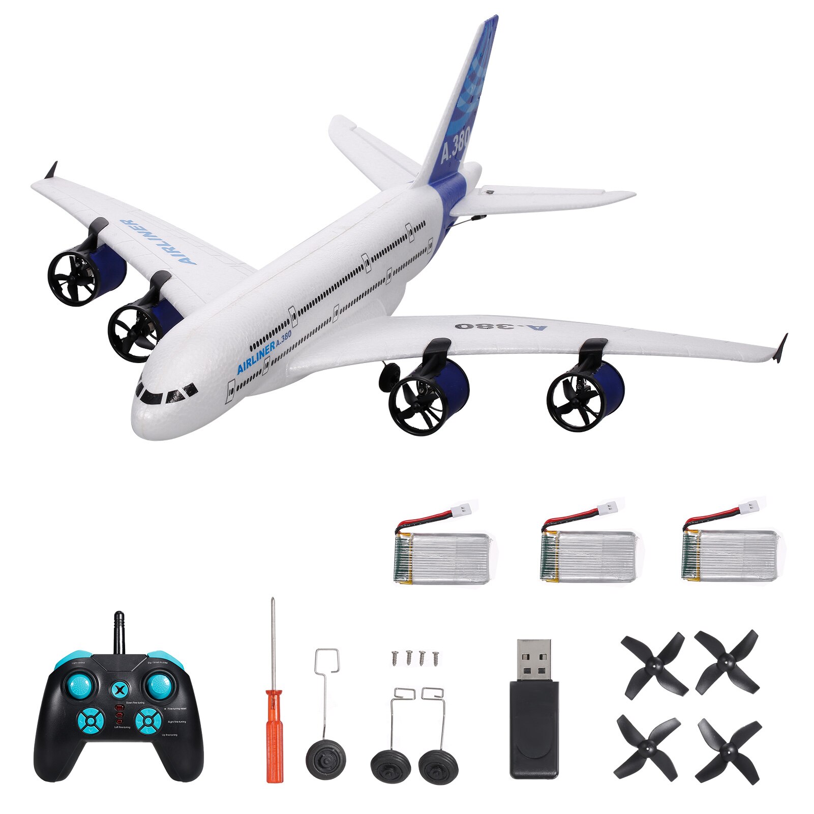 A380 2.4g rc fly flyglider med ledet søkelys 3ch epp fastvinget skum fly fly modell leker låve: 3b