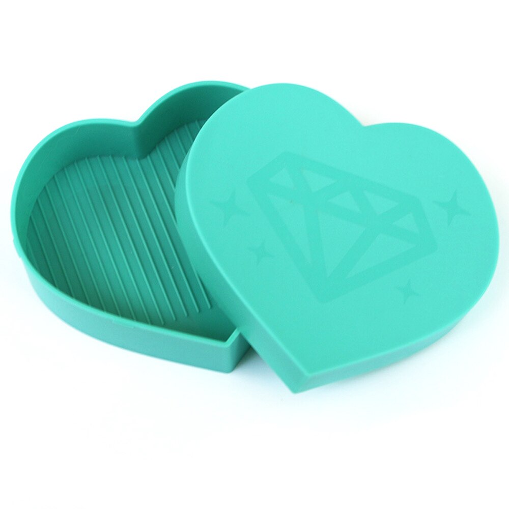 Heart-Shaped Diamond Painting Tray Beading Plates Square Round Rhinestone Storage Tray Cross Stitch Embroidery Accessories: 9x8.5cm Blue