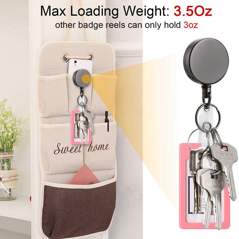 2 Pack Mini Heavy Duty Retractable Badge Holder Reel, Metal ID Badge Holder with Belt Clip Key Ring for Name Card Keychain(Small