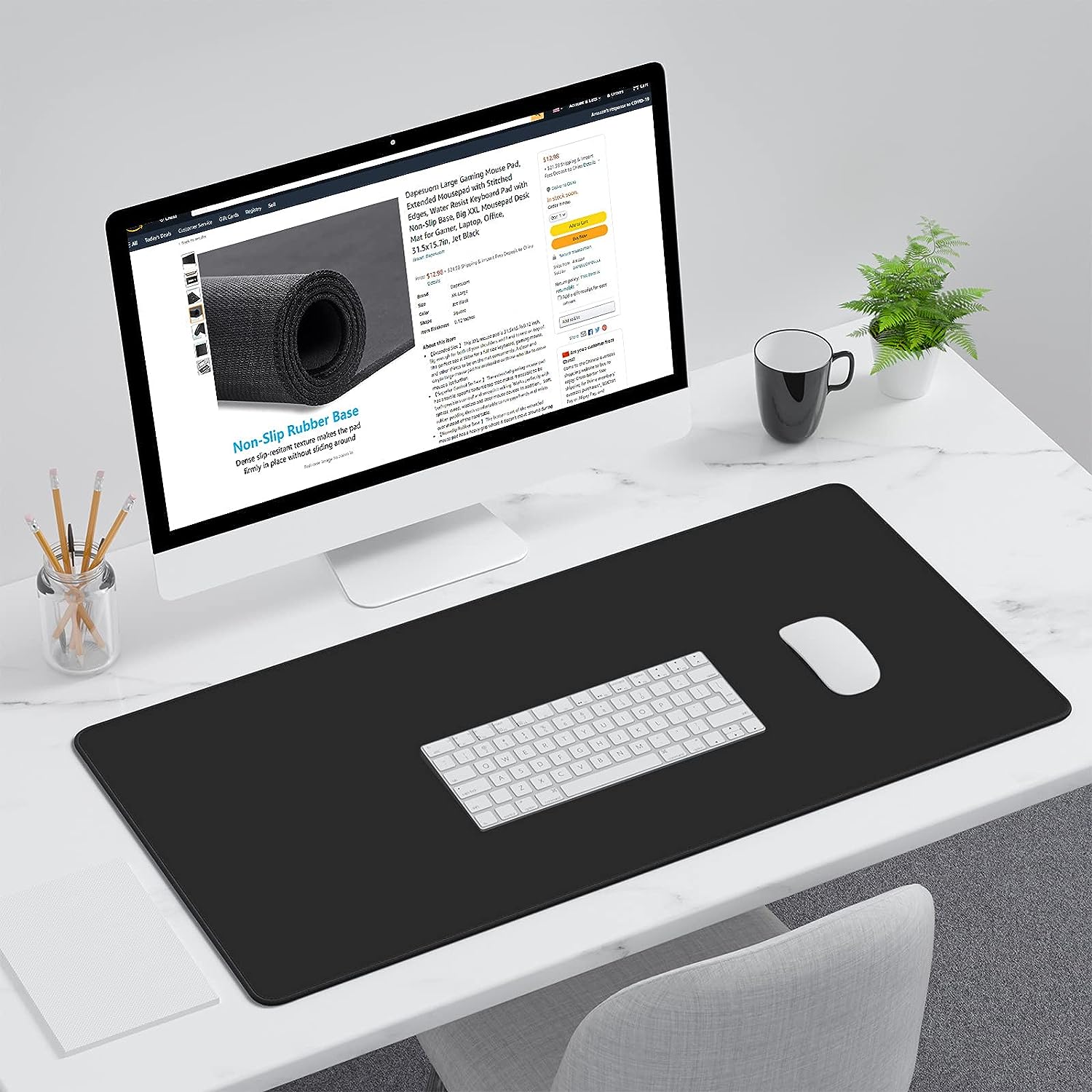 Alfombrilla de ratón para ordenador portátil, alfombrilla de escritorio minimalista rosa grande para oficina para mujer, alfombrilla de ratón para juegos Xxl de 3MM, parte inferior de goma antideslizante: 90x45 cm / Negro