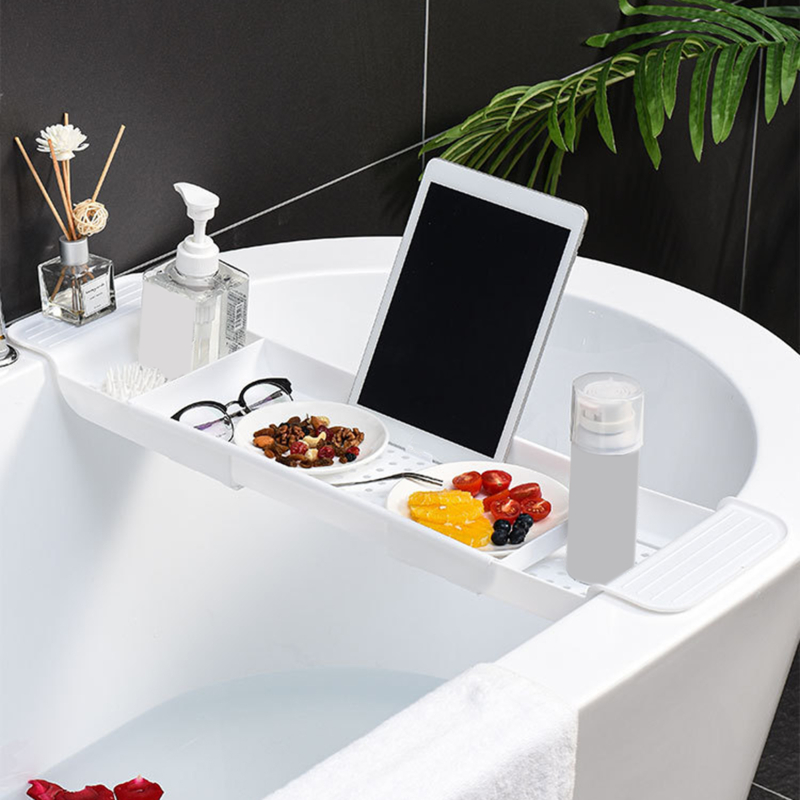 Portaoggetti per vasca da bagno a scomparsa multifunzione vassoio per vasca scaffale per vasca utensili da bagno scaffale per asciugamani supporto per scarico lavello da cucina