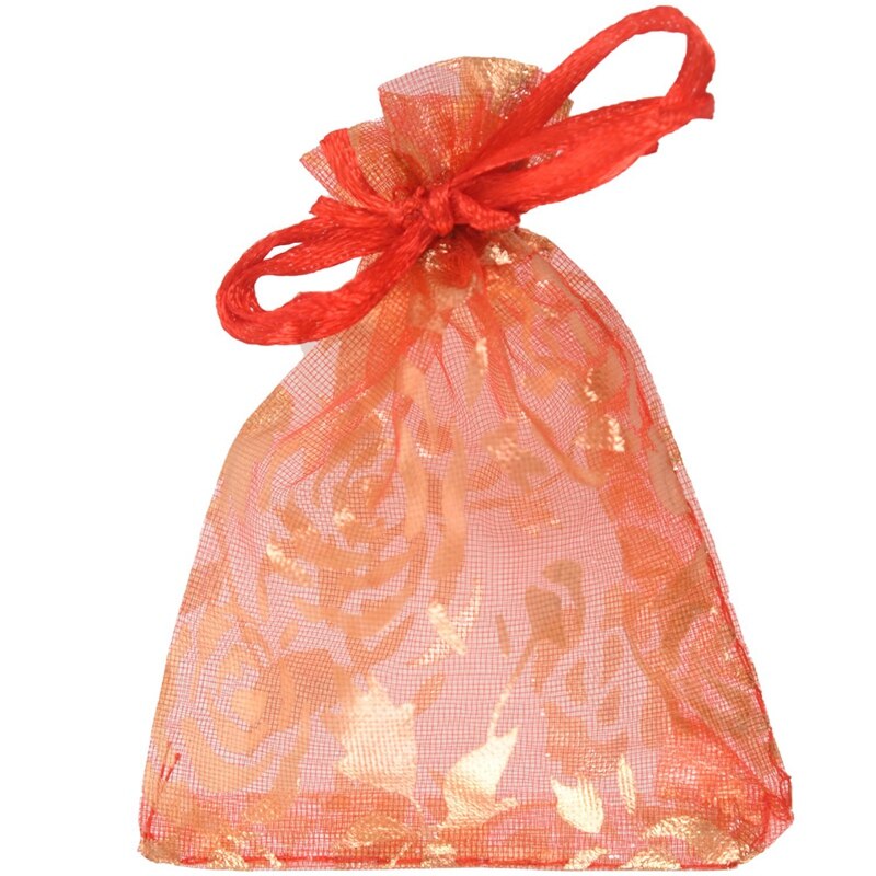 200 stuks 7 x 9cm rozen organza trekkoord sieraden zakjes bruiloft kerstfeest zakjes  - 100 stuks roze & 100 stuks rood