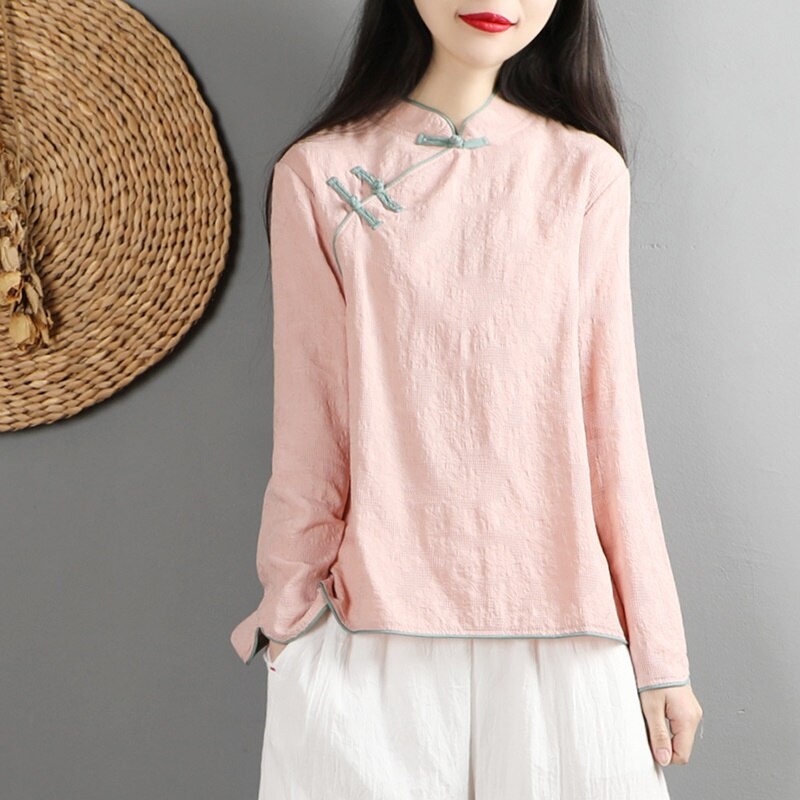 Traditional Chinese Style Clothing Women Blouse Shirt Tops For Women Mandarin Collar Oriental Linen Female Cheongsam Top FF2945