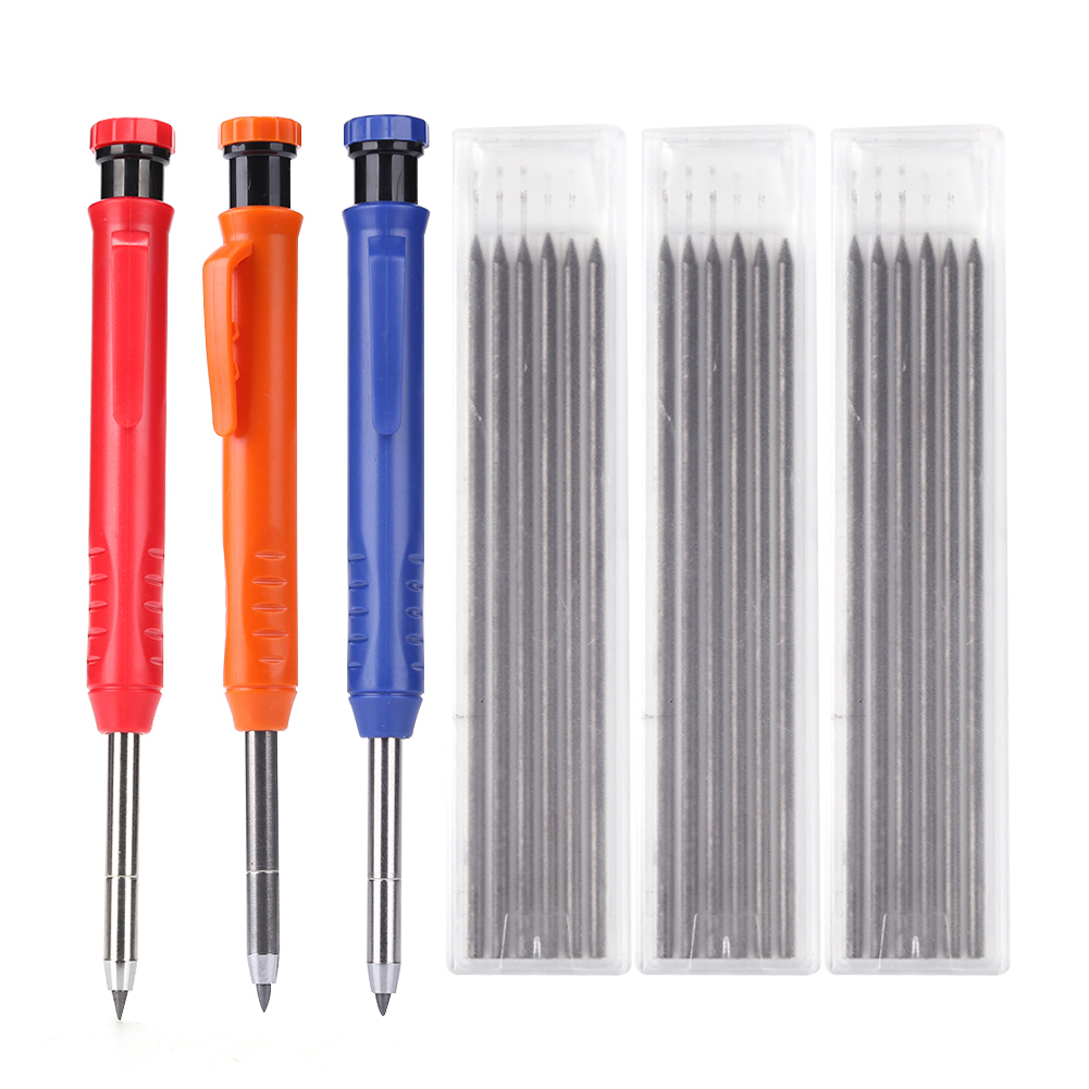 Solid Carpenter Pencils Set with 18 Refill Leads Built-in Sharpener Mechanical Drawing Pencil For Architect For Woodworking Tool: 01