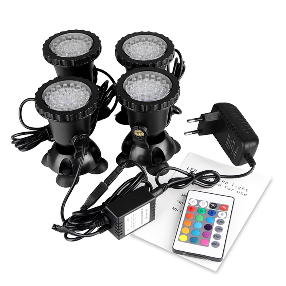 Aquarium Lamp 1 Set 4 Lights Underwater Spotlight Aquarium LED Lighting Light RGB Fish Tank Swimming Pool Light D20: EU Plug
