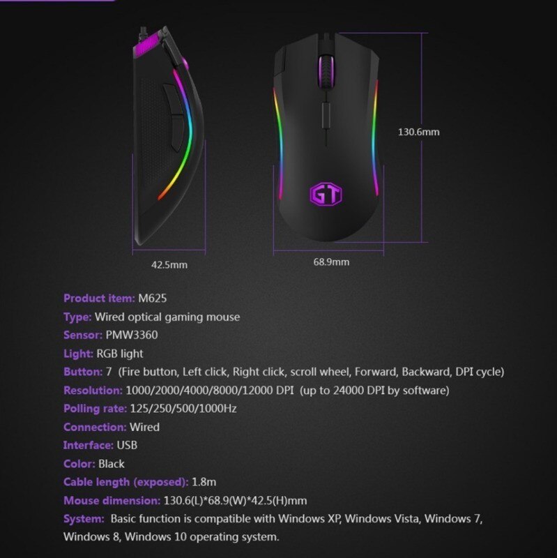 Delux M625 PMW3360 RGB Gaming Computer Mouse Ergonomic Wired 12000DPI Optical Usb Cable Gamer PC Mause With Fire Key For Laptop