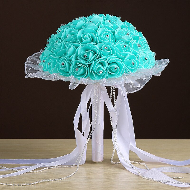 Amor boda Ramos de dama de honor boda decoración hecha a mano PE Artificial flores falsa Perla Ramos Rosa