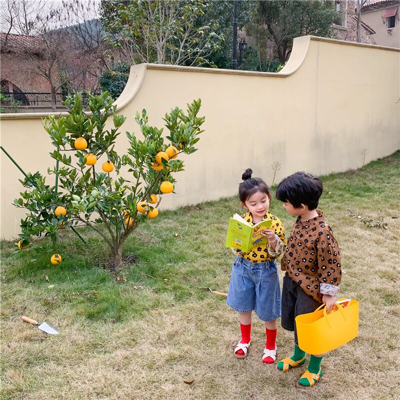 Lente Koreaanse Stijl Unisex Kids Luipaard Shirts 2-7 Jaar Jongens En Meisjes Katoen Casual Lange Mouw tops Kleding