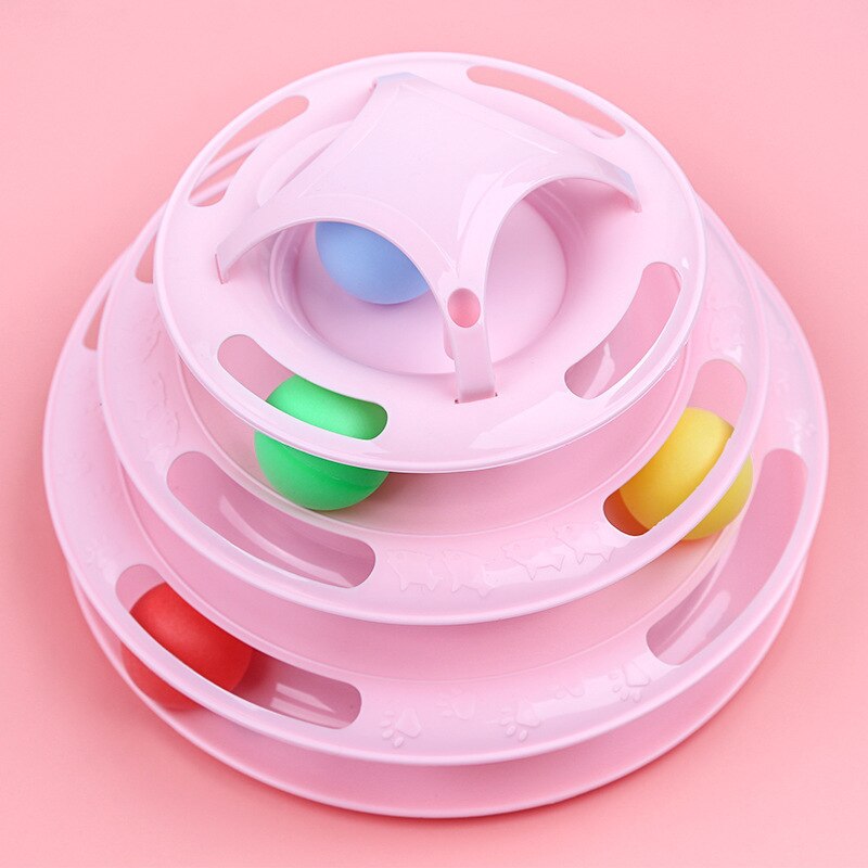 4 Levels Pet Cat Toy Training Amusement Plate Kitten Interacitve Tower Tracks Disc Cat Intelligence Amusement Triple Disc tumble