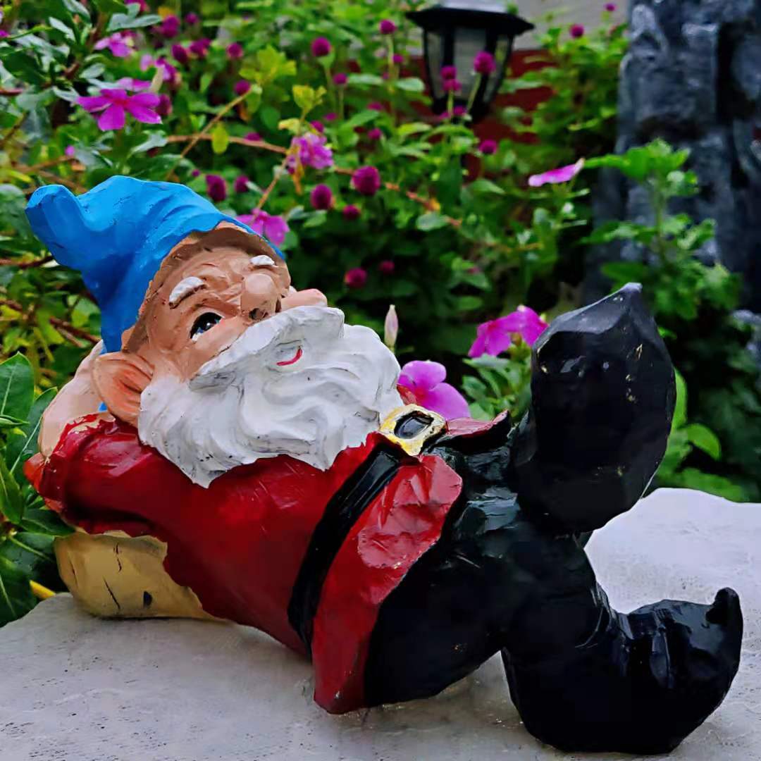 Cappello blu da giardino abito rosso sdraiato babbo natale accessori in resina regalo di natale cortile balcone scultura decorazione artigianato: Default Title