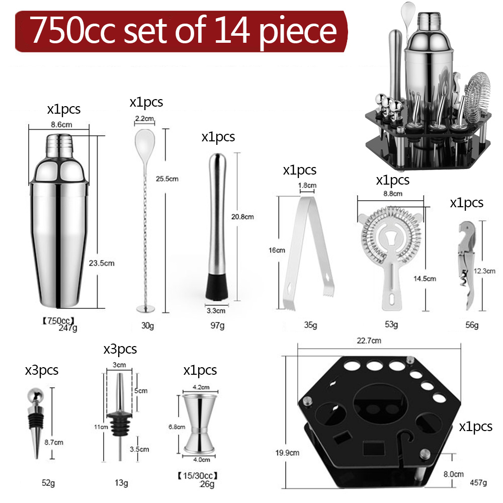 Stainless Steel Cocktail Shaker Bartender Kit Bar Drink Tools Barware Accessories for Home Bars and Party Events