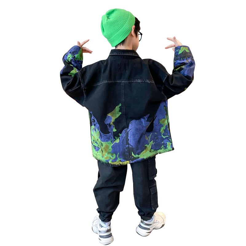 Herfst Kinderkleding Jongens Zwarte Jas Tiener Jongens Print Casual Jas Kids Turn-Down Kraag Vest Tops 6 8 10 12 14 Jaar